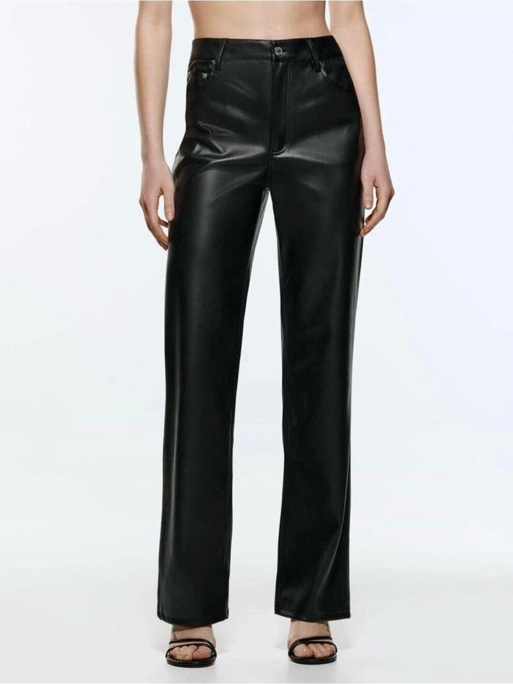 Zara Black Faux Leather Straight-Leg Pants